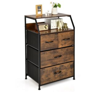 Free Standing Floor Storage Chest with Steel Frame and Fabric Bins-Brown