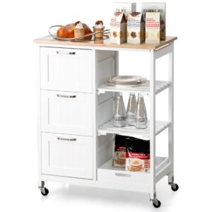 Kitchen Island Trolley with Storage Drawer and Tray-White
