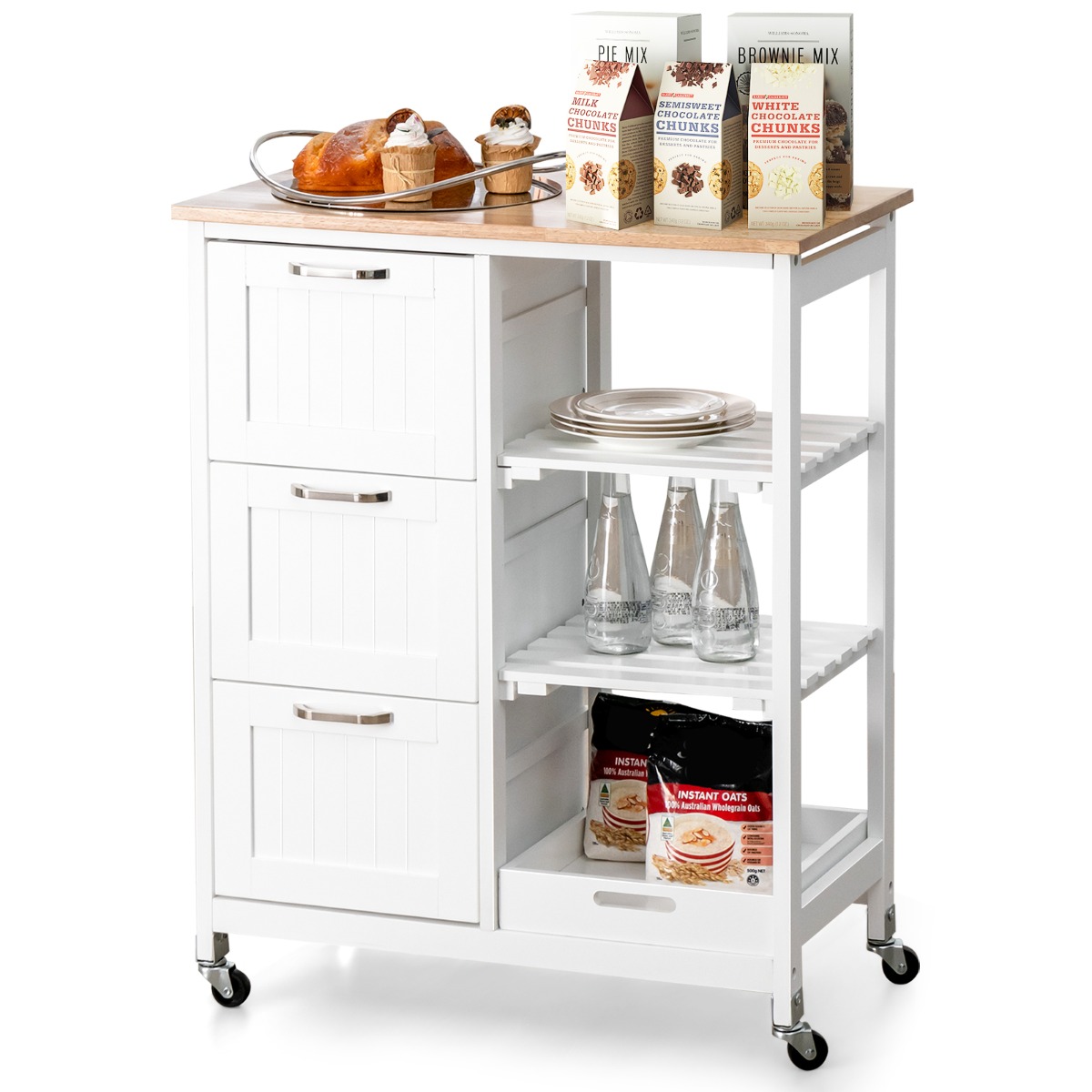 Kitchen Island Trolley with Storage Drawer and Tray-White