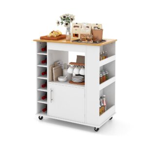 Rolling Kitchen Island with Storage and Towel Rack-White