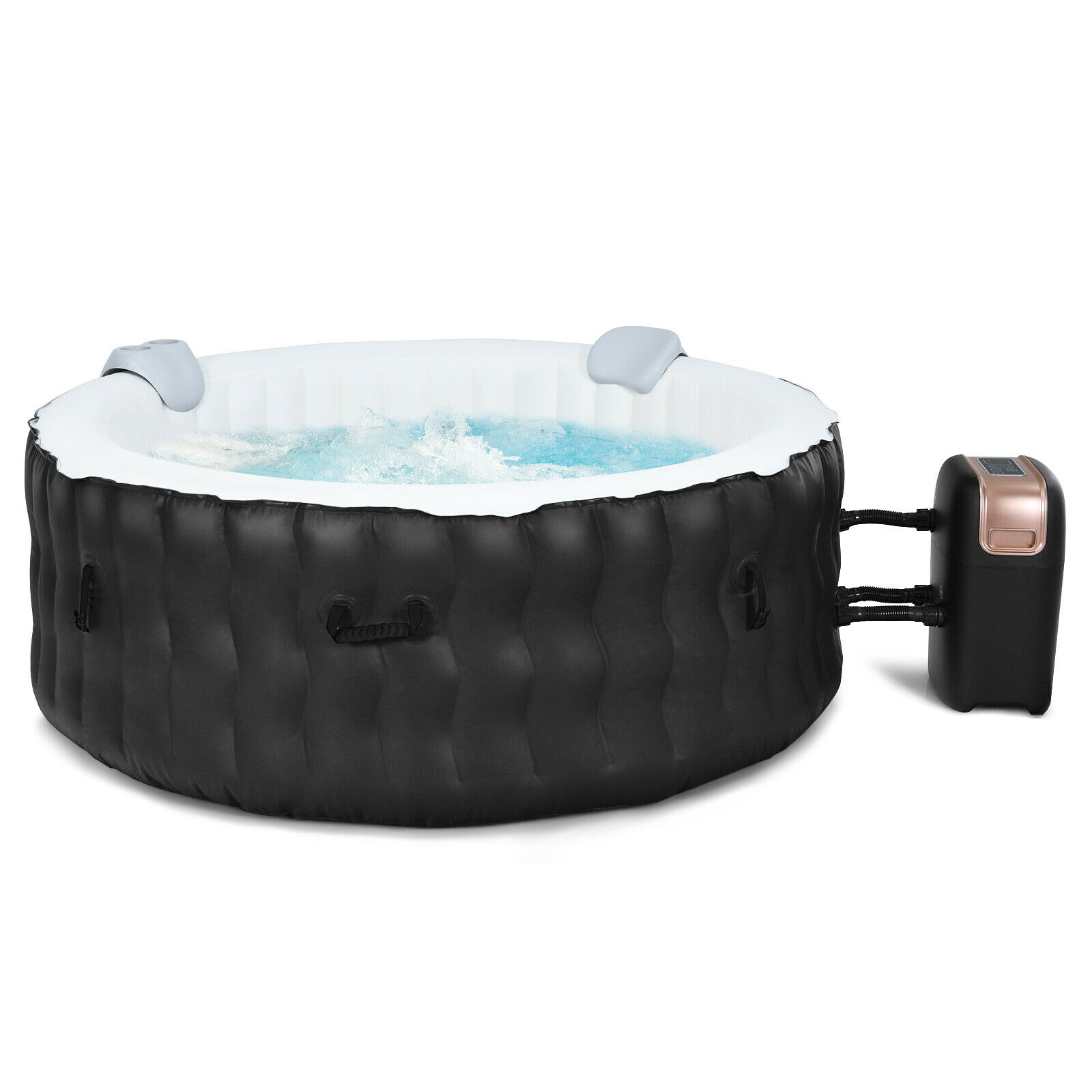 Inflatable Hot Tub with 108 Massage Bubble Jets and Headrest-Black