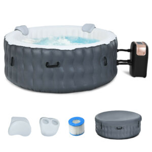 Inflatable Hot Tub with 108 Massage Bubble Jets and Headrest-Grey