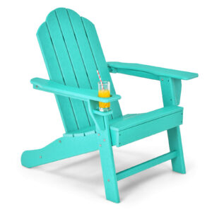 Ergonomic Outdoor Patio Sun Lounger with Built-in Cup Holder-Turquoise