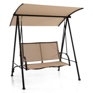 2-Seat Outdoor Swing with Adjustable Canopy-Beige