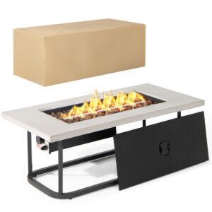 16 KW Propane Fire Pit Table with Waterproof PVC Cover and Lid-Grey