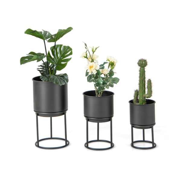 Metal Planter Pot Stand Set of 3-Black
