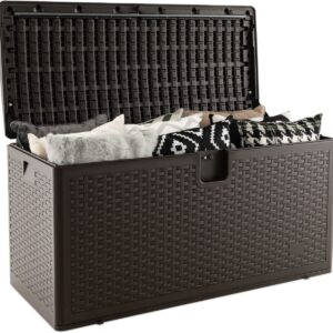 370L Garden Storage Box with Flip Lid and Lock Hole-Brown