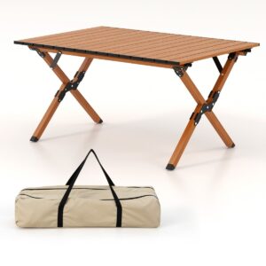 Folding Aluminum Picnic Table Roll-Up Camping Table with Carry Bag-Natural
