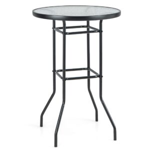 Patio Bar Table with Tempered Glass Tabletop and Heavy-duty Metal Frame