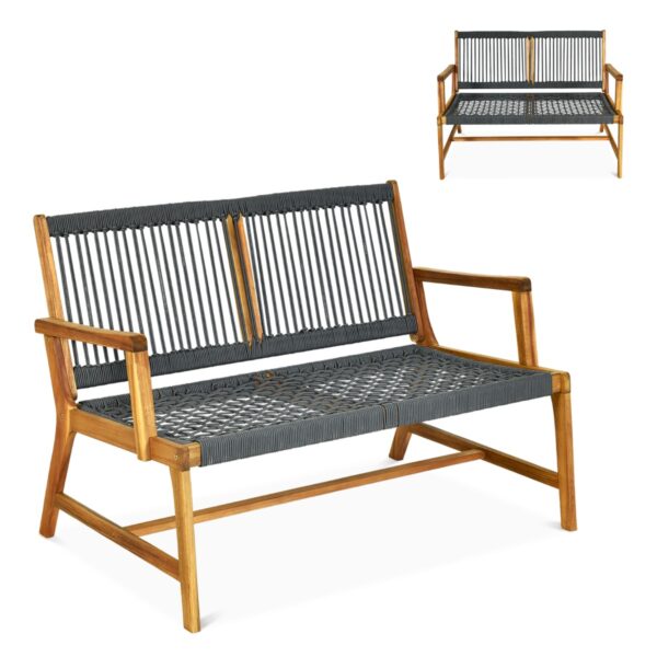 Patio Acacia Wood Bench Chair Outdoor Furniture for Garden-Grey