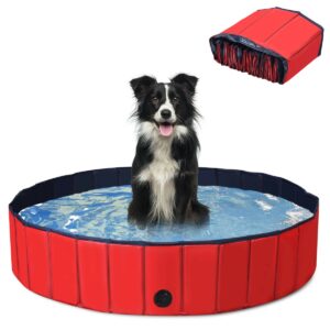 XXL Foldable Pet Bath Swimming Pool with Rotatable Drain Valve-Red