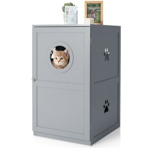 2-Tier Kitty Hidden Washroom Toilet with Entrance Hole and Door-Grey