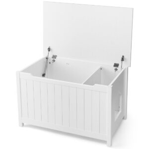 Large Wooden Cat Litter Box Top Opening Hidden Washroom Toilet-White