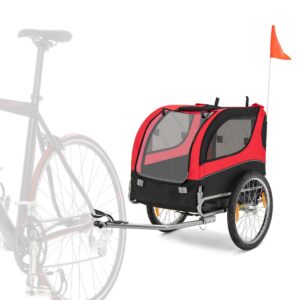 Folding Pet Bike Trailer with 3 Zippered Doors and 8 Reflectors-Red