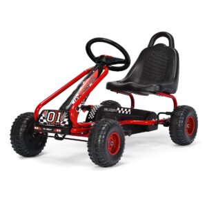 Adjustable Kids Pedal Go Cart Children Outdoor Ride On Racer with Plastic Wheels-Red
