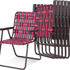 6 Pieces Folding Beach Chair with Armrest in U Shaped Steel Frame-Red