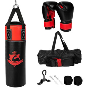 Kids Punch Bag with Hand Wraps and Wall Bracket for Workout -Black
