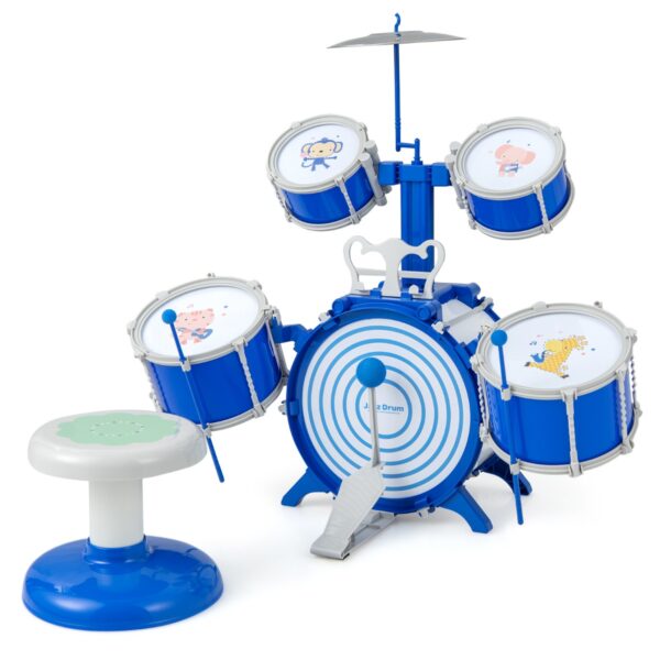 Educational Percussion Musical Instrument Toy with Bass Drum and Foot Pedal-Blue