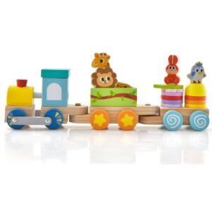 Wooden Stackable Train Set with Colorful Animal Toys