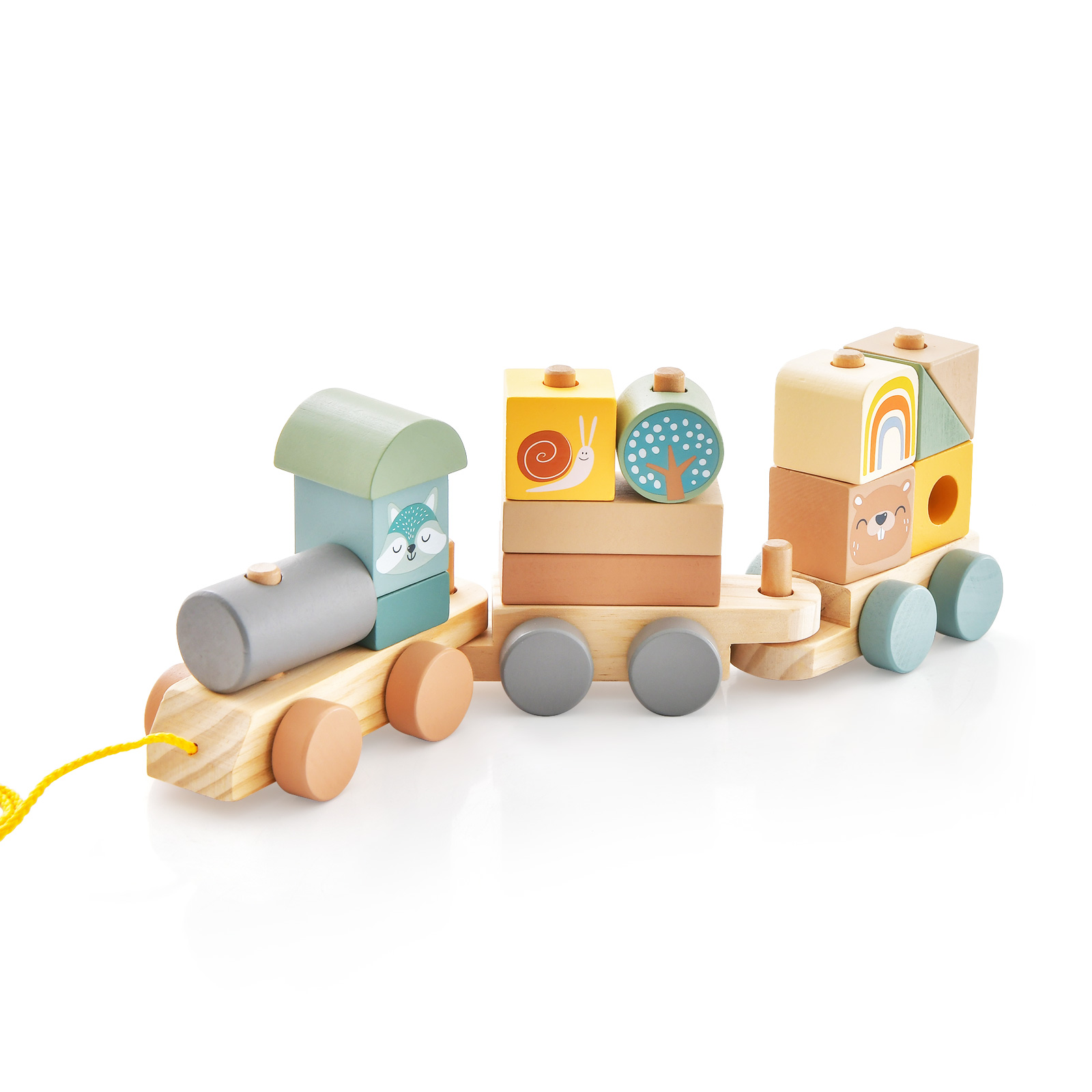 Wooden Toy Train Set with Stacking Wooden Blocks for Early Learning Education