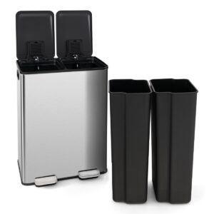 Trash Can with 2 Deodorizer Compartments and Soft Close Lids-Silver