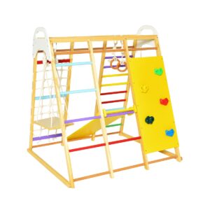 8-in-1 Jungle Gym Playset Wooden Climber Play Set with Monkey Bars
