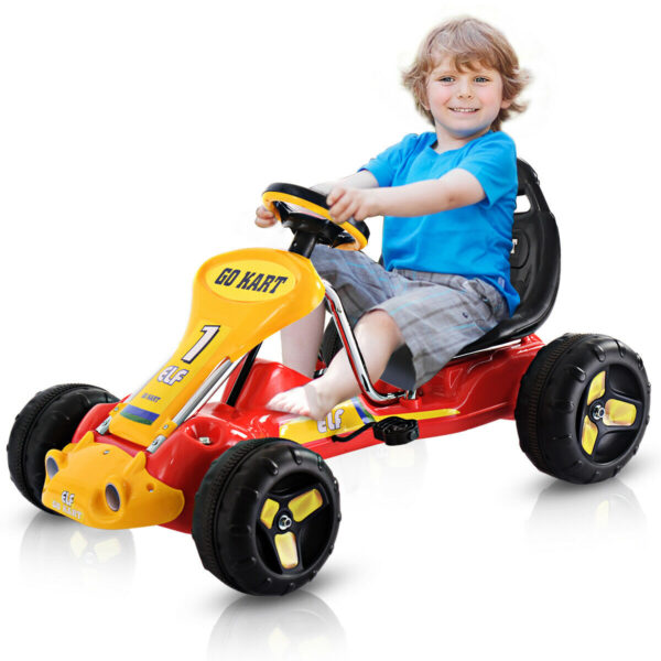 Kids Pedal Go Cart with Adjustable Seat and Non-Slip Wheels-Red