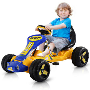 Kids Pedal Go Cart with Adjustable Seat and Non-Slip Wheels-Yellow