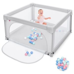 Playpen Baby Toddlers Safety Activity Fence with 50 Ocean Balls-Grey
