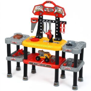 121 Piece Kids Pretend Play Tools Double-Tier Workbench and Construction Toy Set