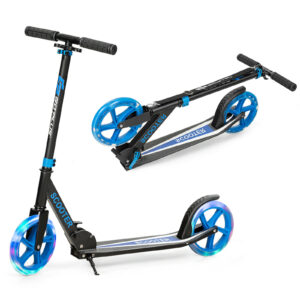 Foldable and Adjustable Kick Scooter with 2 Big Wheels and LED Lights-Blue