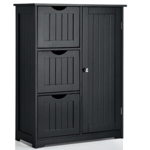 1-Door Freestanding Bathroom Cabinet with 3 Drawers-Black