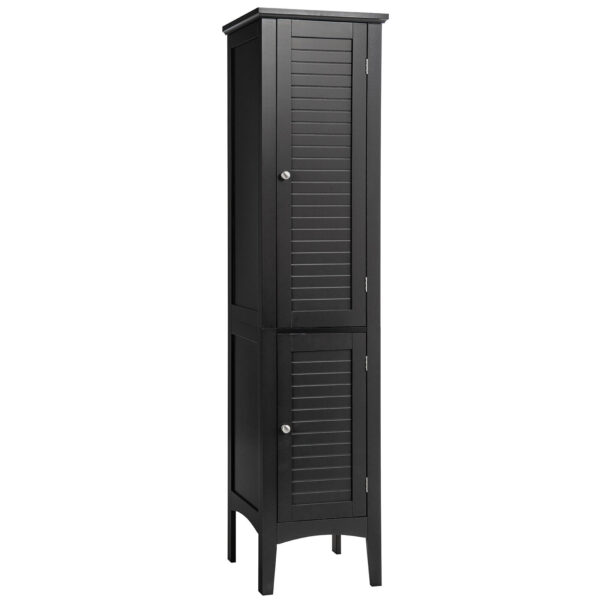 2-Door 160cm High Freestanding Bathroom Cabinet with 5-Tier Shelves-Black