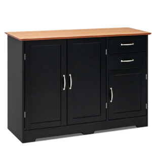 Modern Kitchen Sideboard Storage Cabinet with Adjustable Shelf and Drawers-Black