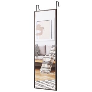 Full Length Wall-Mounted Mirror with Height Adjusting Hooks-Brown