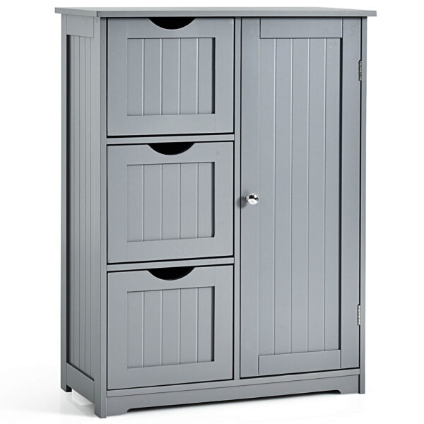 1-Door Freestanding Bathroom Cabinet with 3 Drawers-Grey