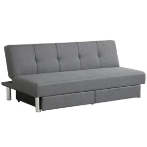 3 Seat Convertible Linen Fabric Tufted Sofa Bed with 2 Storage Drawers-Grey