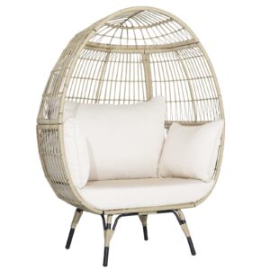Oversized Rattan Egg Chair with 4 Cushions for Balcony Backyard