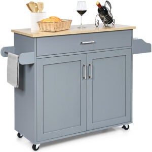 Rolling Kitchen Storage Trolley with Adjustable Shelf and Drawer-Grey