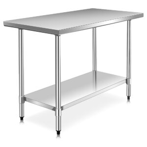 Kitchen Table with Height Adjustable Shelf and Adjustable Feet-61 x 122 cm