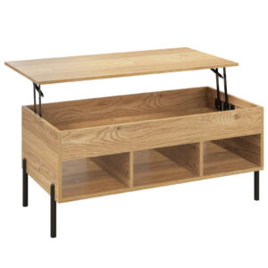 Lift Top Coffee Table with Large Hidden Compartment and 3 Open Cubbies-Natural
