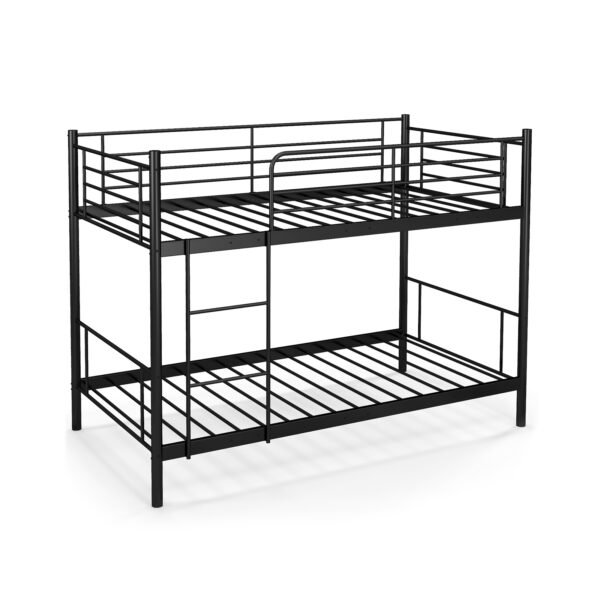 Metal Twin Over Twin Bunk Beds with Ladder and Full-length Guardrails-Black