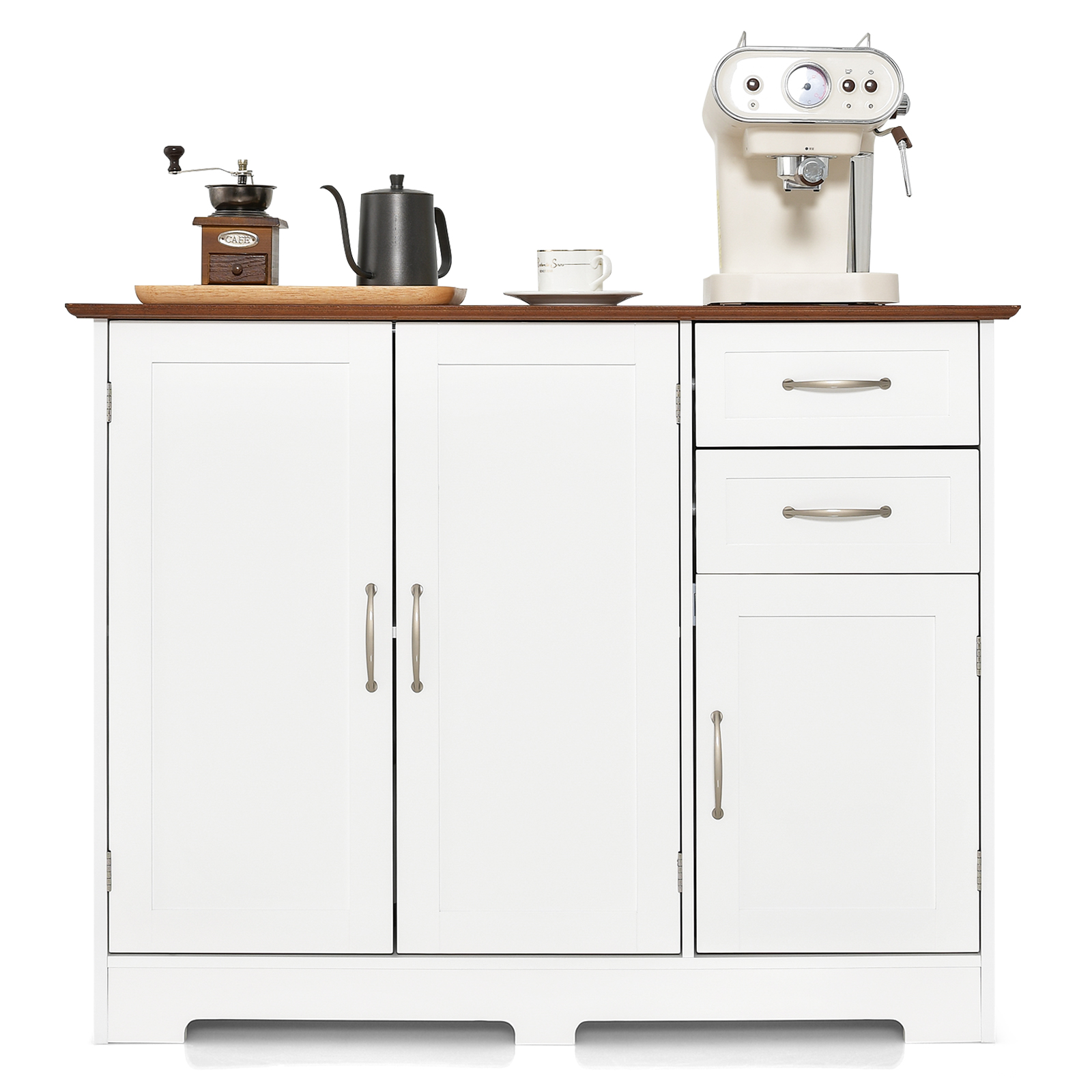 Modern Kitchen Sideboard Storage Cabinet with Adjustable Shelf and Drawers-White