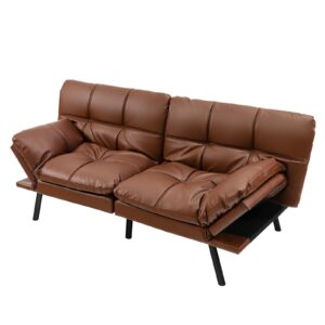 2 Seater Convertible Sofa Bed with Reclining Backrest-Brown