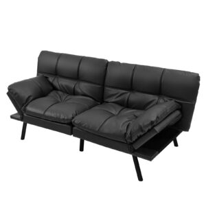 2 Seater Convertible Sofa Bed with Reclining Backrest-Black