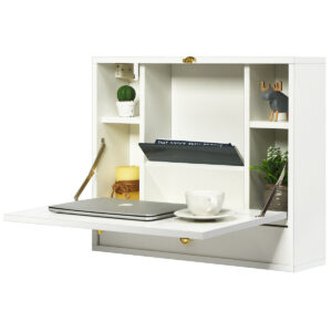 Wall Mounted Foldable Multi-functional desk Wooden Cabinet-White