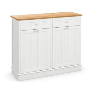 2-Door Kitchen Tilt Out Trash Bin Cabinet with 2 Pull-out Drawers-White