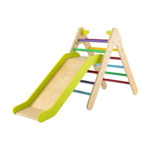 2-in-1 Wooden Triangle Climbing Toy with Gradient Adjustable Slide-Multicolor
