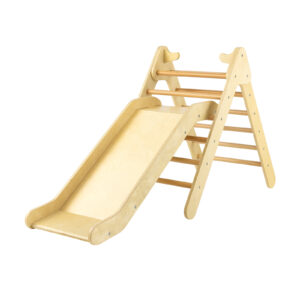 2-in-1 Wooden Triangle Climbing Toy with Gradient Adjustable Slide-Natural