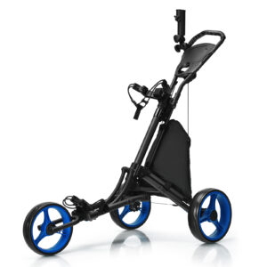 3 Wheel Golf Push Pull Cart with Adjustable Height Handle-Blue